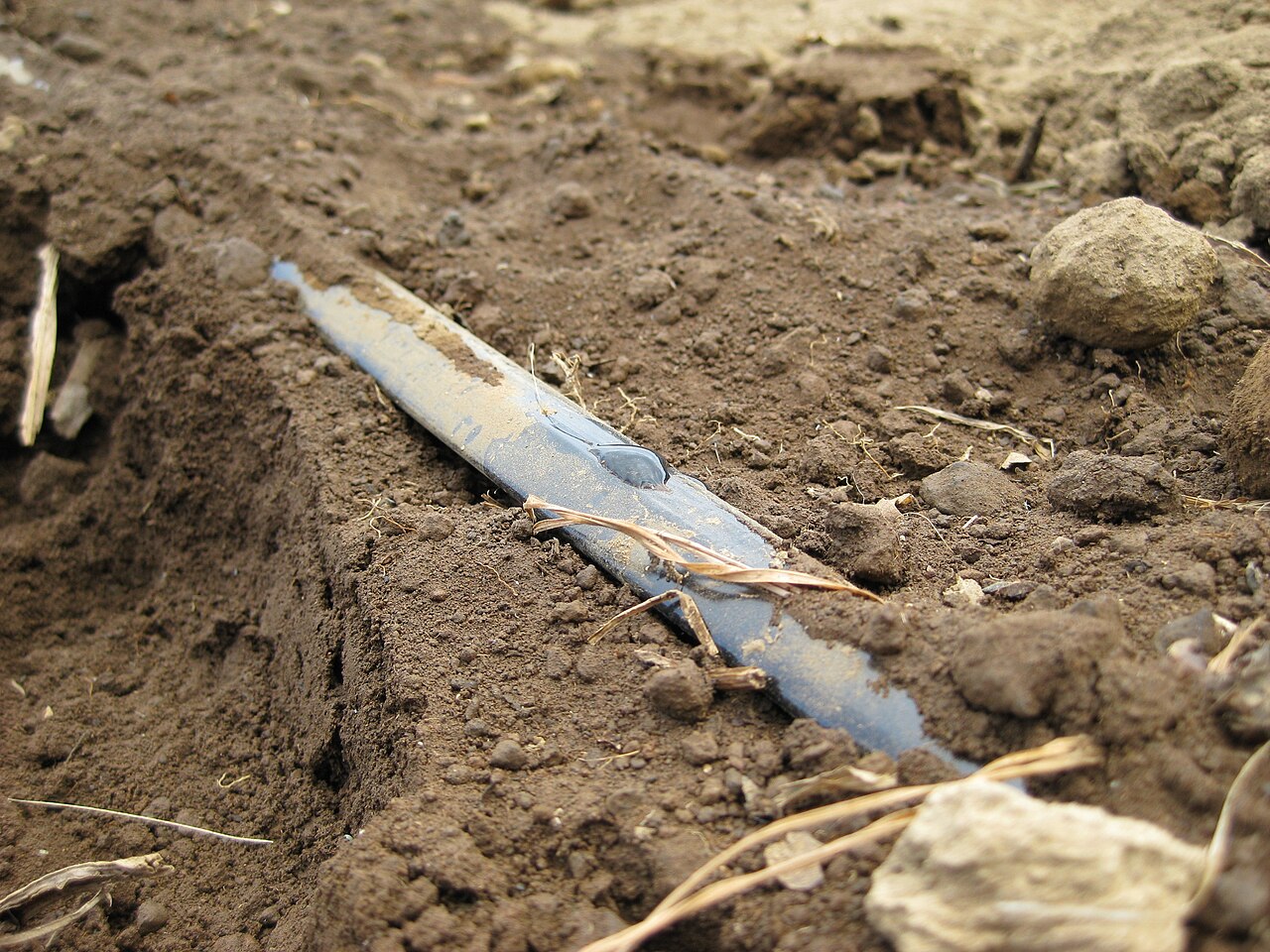 drip irrigation pipe in soil