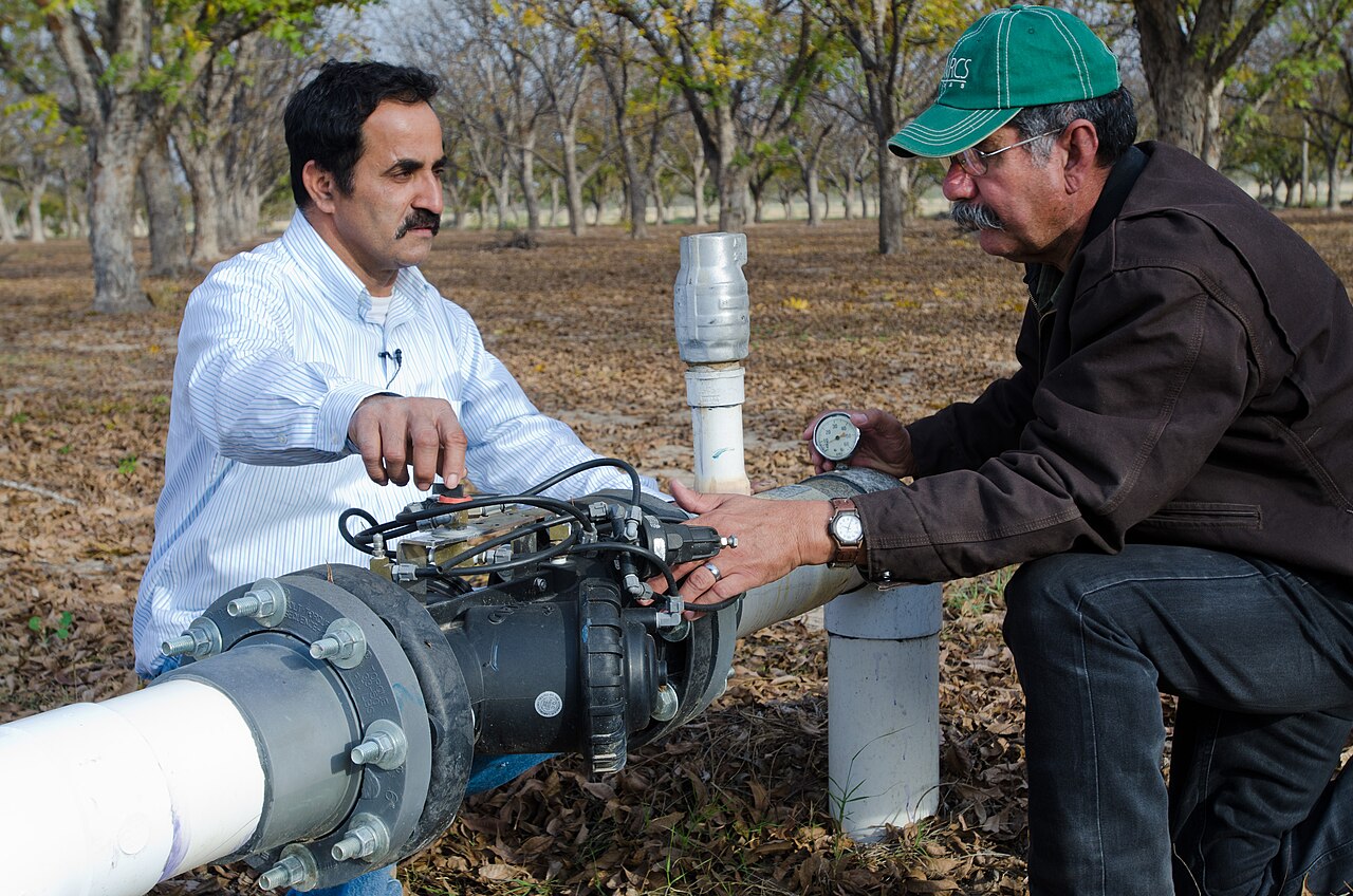 men inspecting irrigation valve
