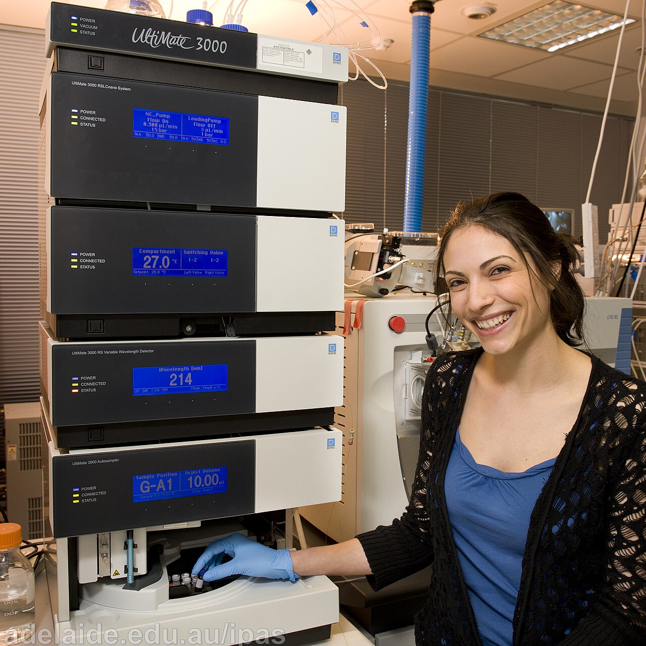 High-performance liquid chromatography (HPLC) system used for determining aflatoxins