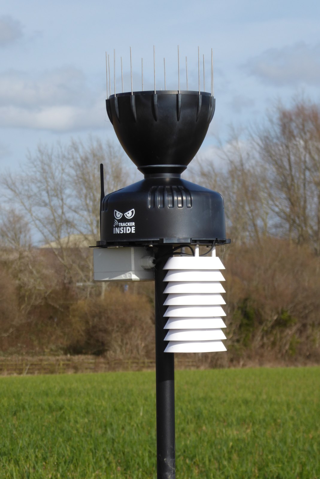 Weather station on agricultural land collecting weather data for irrigation and protection decisions